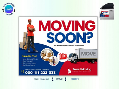 Moving Soon?-Moving Solutions Car Magnet Canva Template move service car magnet