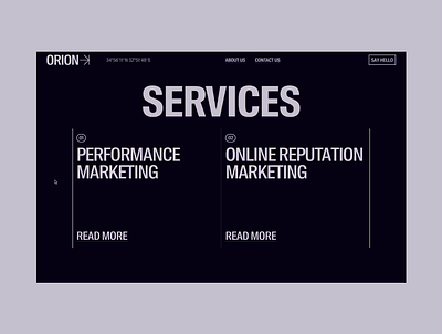 Orion Agency Services Page agency animation bold design che editorial grid interaction marketing mobile motion roi transition typography valery che web website