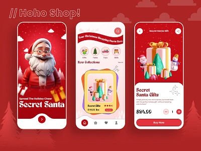 Festive Secret Santa Shopping App appdesign appinterface chirstmasgifts christmas christmasapp christmasdesign christmasgiftidea christmasgiftoffer festiveapp giftgiving holidayshopping merrychristmas mobileappdesign santaclaus seasonaldesign secretsanta uiux userinterface uxdesign xmasdesign