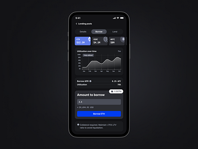 Borrow from lending pool app blockchain design ui ux web3
