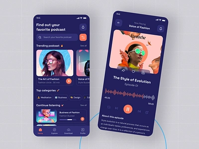 Podcast Mobile App app design audio ios applications live streaming minimal mobile app music music app music player playerapp podcast app podcasting podcasts spotify streaming app uiux