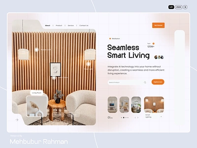 Smart Living Website Hero clean design hero section hero sections interior interior design landing page minimal modern smart smart app smart home smart home website smart living smart web app ui uiux website website design website hero