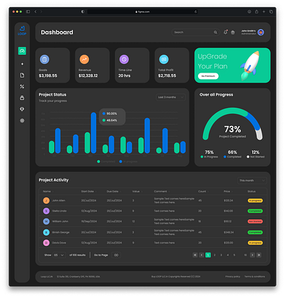 Project Management Dashboard application design dark theme dashboard product design project management