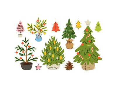 Christmas tree set cartoon christmas collection concept decoration design flat illustration set tree vector winter xmas