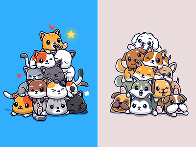 Cats and Dogs🐱🐶 animals branding cartoon cat character cute dog doodle fauna flat friend friendship group icon illustration logo pet shiba inu team