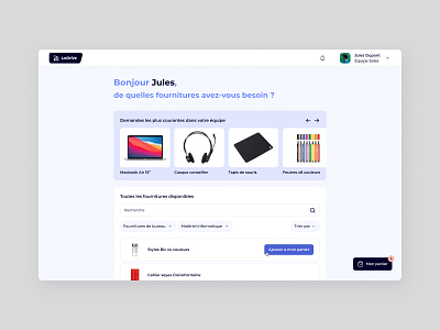 Suivi des demandes de fournitures app office order saas supplies ui ux