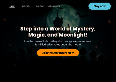 MoonQuest Adventures website for kids - Landing page adventure dark theme design figma friendly kids landing page thrill ui ux website design