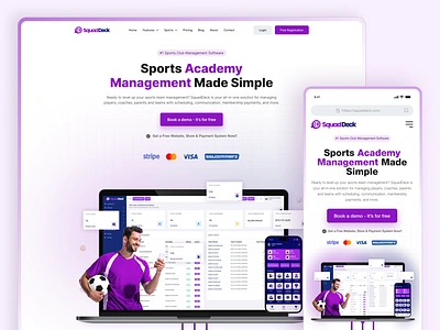 SquadDeck -Website Landing Page UI Design branding figma design figma web design landing page design modern ui sass design sass landing page sports management sports website squaddeck ui ui design uiux uiux design ux design website design
