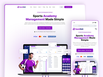 SquadDeck -Website Landing Page UI Design branding figma design figma web design landing page design modern ui sass design sass landing page sports management sports website squaddeck ui ui design uiux uiux design ux design website design