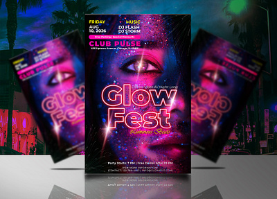 Glow Fest Party Flyer design flyerdesign graphic design illustration partyflyer