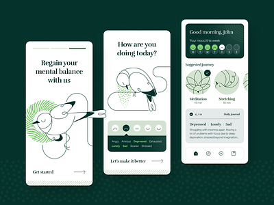 Regain your balance affinity app balance bird birds designer figma green health icons illustration lineart mental mindfulness mobile procreate product ui ux wellness