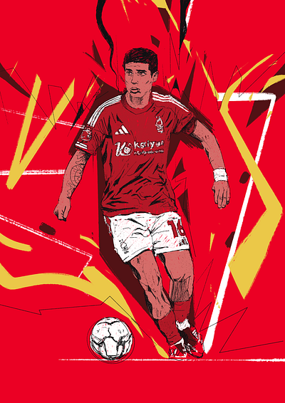 Nicolás Domínguez character football football player footballer illustrated illustration illustrator nicolás domínguez nottingham forest people portrait portrait illustration procreate soccer soccer illustrated sports sports illustrated