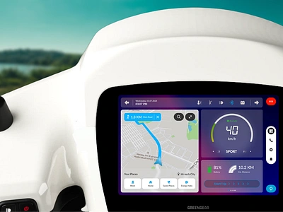 GREENGEAR - A smart eBike dashboard adobexd aftereffects ai assistant bike dashboard design ebike figma hud hud device illustration interaction design maps ui ux visual design widgets xd