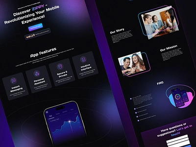 ZIPPY // App Promo Landing Page animation app landing page app website coming soon page dark gradients mesh gradients neon design product page promo landing page tech ui violet webflow template website template