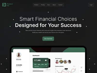 Financial Website - Hero Section clean ui cta dark dark mode dashboard design finance financial header hero hero section payment product product design ui ui design ux web website website ui