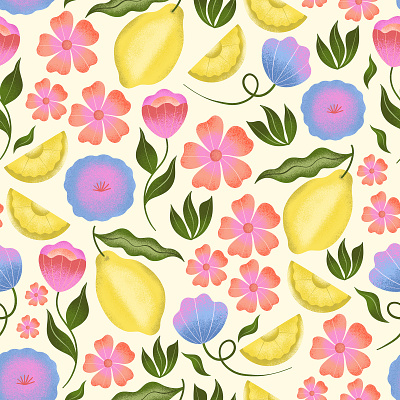 Spring Florals and Fruits art licensing illustration pattern design photoshop procreate surface design