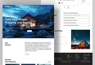 Elysium - Real Estate Agency Landing Page Website agency architecture blue branding clean comfort creative design ecommerce elysium grapic design hero landing page minimalism night real estate typography ui ux web design