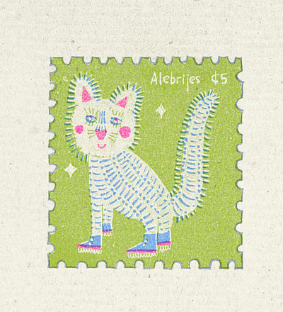 Alebrijes Kitten alebrijes cats childrens books illustration childrens illustration chilsre digital illustration illustrated stamps kitten riso risography stamp