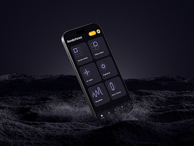 Renderforest APP redesign app app design bento colors dark design geometric mobile app neon redesign ui uiux ux