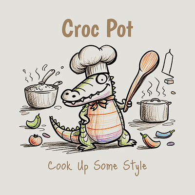 Croc Pot animal cartoon chef cute funny kittl kittldesign playful pop culture print on demand pun t shirt t shirt design