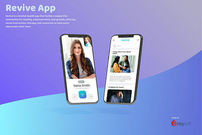 The mobile app name "Revive" has been designed by Ansysoft. adobephotoshop empowermentjourney healingcommunity mindfulnessapp mobile app onlinerecovery personalgrowth rediscoveryourself selfcareapp supportivecommunity therapyapp