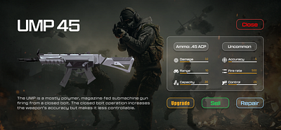 UMP 45 | Weapon Stats Modal branding graphic design ui ux