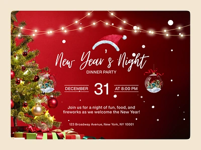 New Year's Night Celebration Invite celebration concept dinner party festive vibes fireworks graphic design holiday event invitation design modern typography new years eve ui