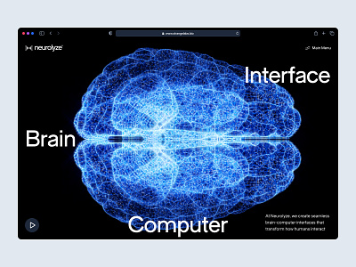 neurolyze: BCI Brain Computer Interface - Hero Layout UI Pattern 3d bci biotech biotech landing page biotech web design biotech website blue brain computer interface clean dark mode digital health medical tech minimal modern neurology neuroscience neuroscience website neurotechnology responsive website xray