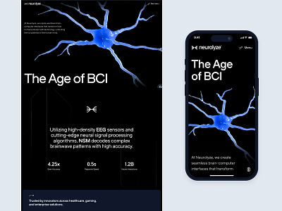 neurolyze: BCI Cognitive Computing - The Future of Neuroscience bci biotech biotech landing page biotech web design biotech website blue brain computer interface clean cognitive tech dark mode digital health medical tech minimal modern neurology neuroscience neuroscience website neurotech neurotechnology responsive website