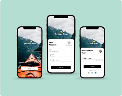 Signup Screens for ( Travel Planner ) mockup ui ux