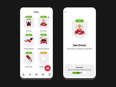 Badges app badge bages car drifter driver gamification insurance journey reward throtte ui vehicle zen zen driver