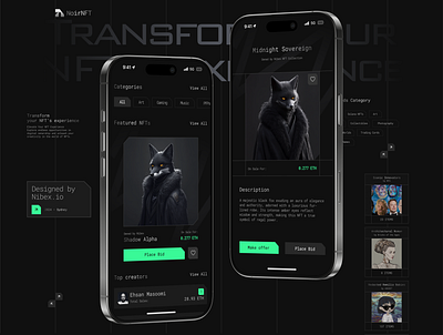 NoirNFT . Transform your NFT’s experience - Mobile App🐺 blockchain cryptocurrecy cryptotrading dashboard design dashboard ui ecommerce design ecommerce website design financialtechnology graphic design login page logo inspiration metaverse motion graphics nft product design ui website design