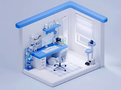 Blue Wave 3D Workspace visual 3d 3d art 3d art work 3d blue decor for home office 3d composition 3d desk organization 3d home office 3d innovative architecture 3d lminimalist design 3d study room 3d visual 3d workspace 3d workspace setup creative architecture custom workspace design micro living room organization game scene tech workspace work from home space