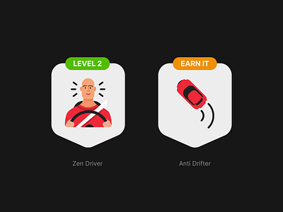 Safer Driving Habits Badges anti drifter app badge badges car challeng drifter drive driver driving driving bages earn it gamification illustration insurance level red rewards vehicle zen driver