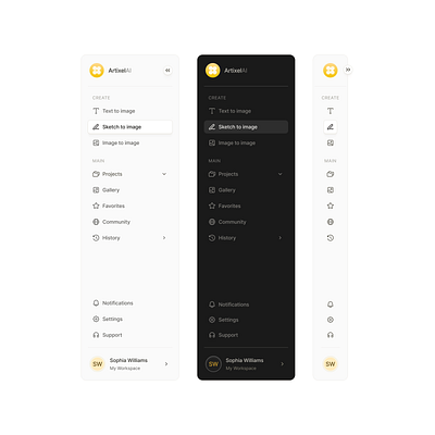 Sidebar for ArtixelAI dashboard menu minimal minimalism modernui nav product design sidebar sidebar design sidenav ui design ux design web design