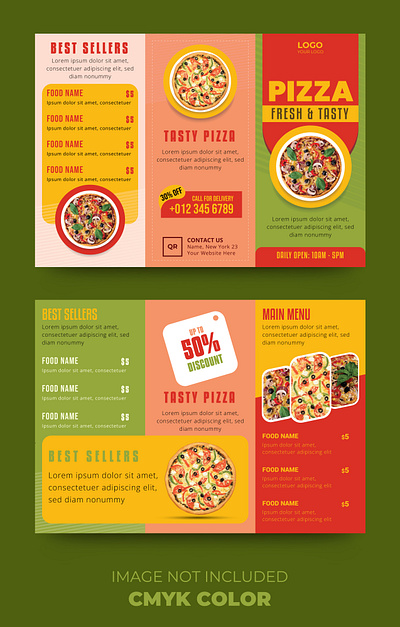 Pizza trifold restaurant menu template design print