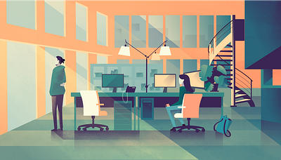 Hello Office 2d art character computer desk drawing illustration illustrator light morning office people photoshop space texture vector work working