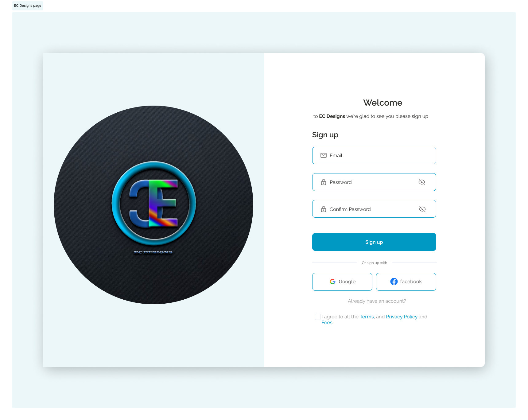 Example of Sign Up page