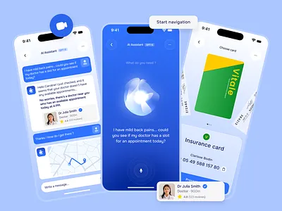 Medical Assistant 👩‍⚕️ ai app artificial intelligence chat cleanui digitalhealth doctor figmadesign health healthcare healthtech insurancecard irtualassistant medical medicalapp mobile app productdesign ui uiux