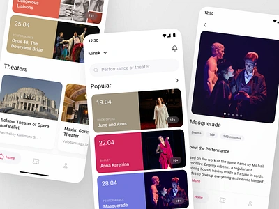 Theatre Tickets Booking Mobile App android app concert event flow ios app light mode material design mobile app seat selection seatmap tickets booking ui uxui design