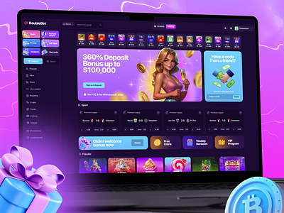 DoubleBet betting betting platform casino bonus casino design casino gambling casino rewards crypto platform design ui game design home casino igaming online casino poker purple casino slot slot games slot ui slots web betting web casino