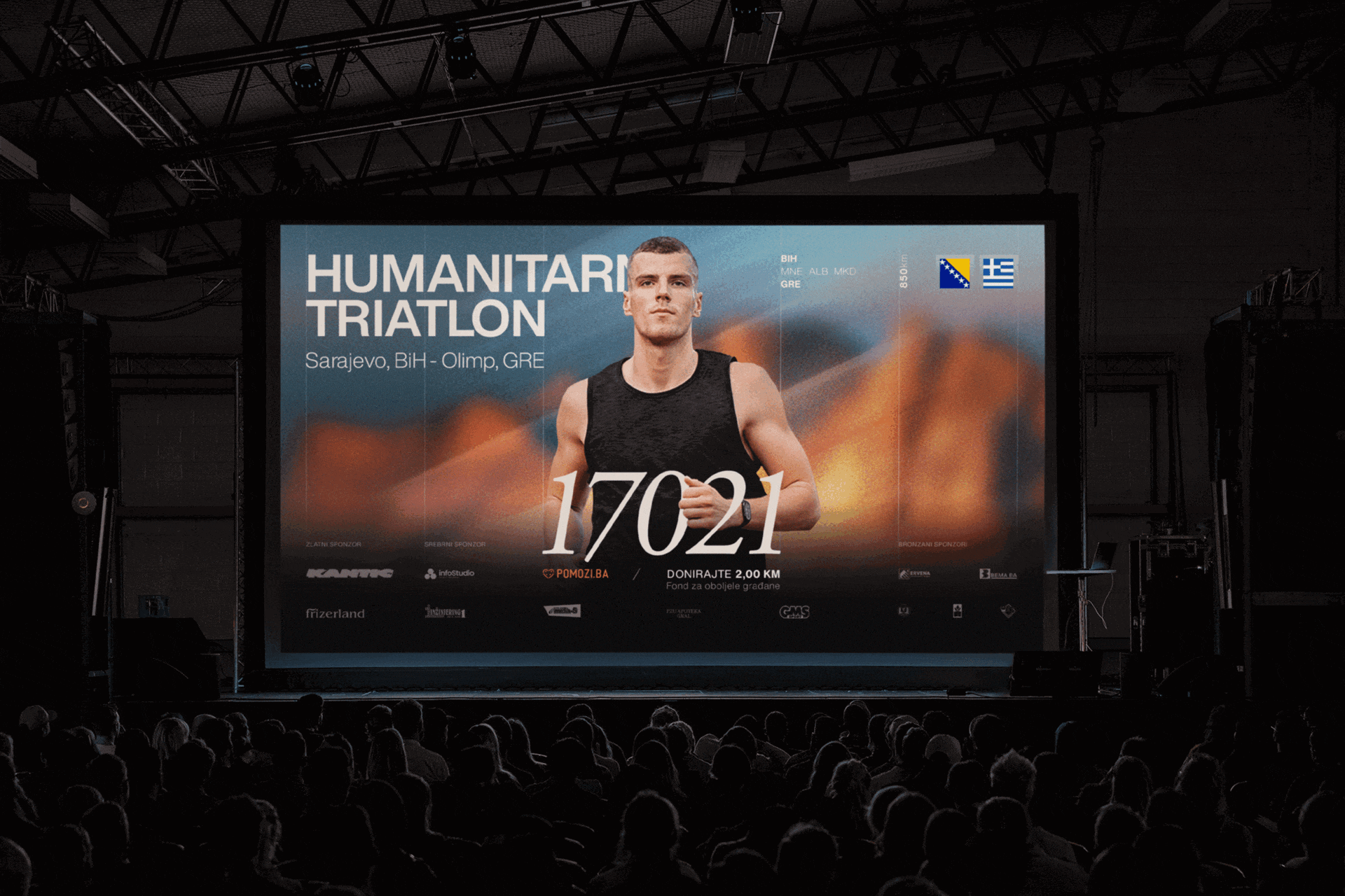 Triathlon visual branding / Pomozi.ba x Faruk Suljović banner billboard bosnia and herzegovina branding call to donate charity design donation fundraising humanitarian id card poster sarajevo sipper bottle social media sports swimming cap triathlon visual branding visual identity