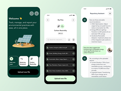 Green Pulse - Sustainable Repository Tool ai chatbot cloud concept design download environment files manage minimalism mobileapp product design science sustainable track ui ux