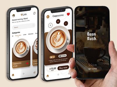 Mobile Coffee Experience: Fresh UI for BeanRush appdesign branding caffeinelovers coffeeapp designinspiration graphic design logo minimaldesign mobiledesign ui