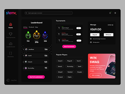 StemX - Gaming Dashboard Design dashboard dashboard ui gaming ui ui design