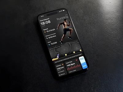 Running Tracker Page UI calories design fitness fresher gym hackathon health heart monitor live tracker mobile design running tracker ui ui design ux