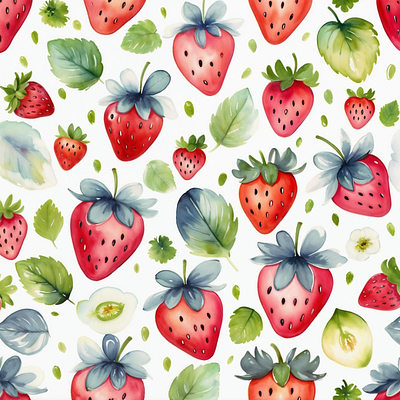 Strawberry Bliss Watercolor Pattern digital art graphic design pattern watercolor