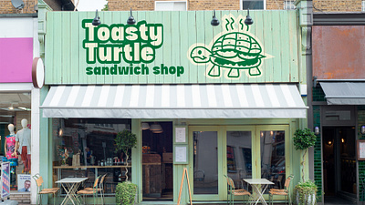 Sandwich shop branding character design food shop design green illustration logo restaurant branding sandwich sandwich shop shop turtle turtle logo