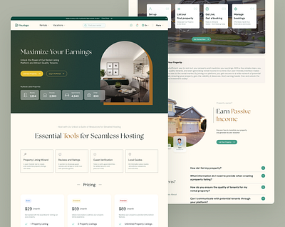 Website for a Rental and Vacation experience platform 🏖️ adaptive booking branding clean crm design earnings figma green home page light luxury minimalistic modern platform travel ui web webdesign website