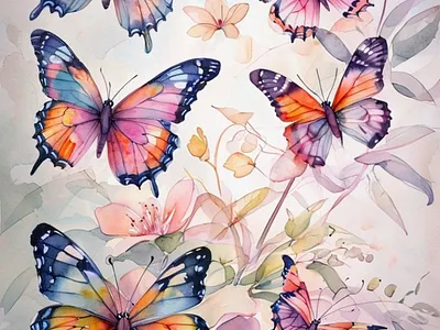 Watercolor Butterfly Garden botanical illustration butterfly and flowers butterfly illustration digital art fine art illustration floral art hand painted design insect art nature painting pattern vibrant colors watercolor art